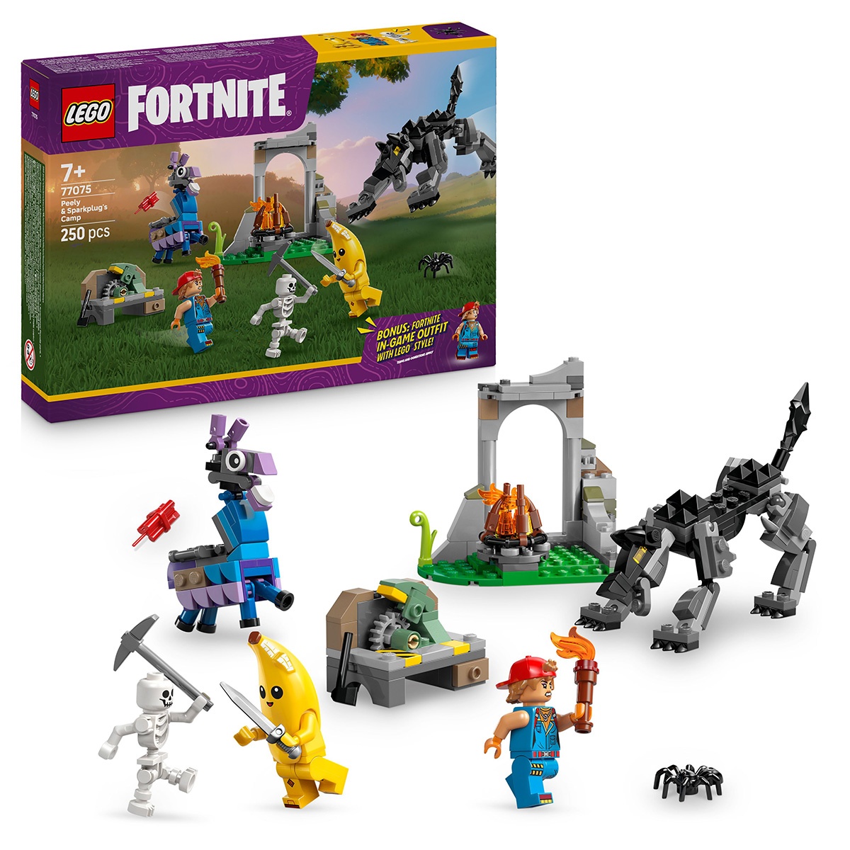 Set LEGO FORTNITE - Tabara lui Peely si Sparkplug (77075)