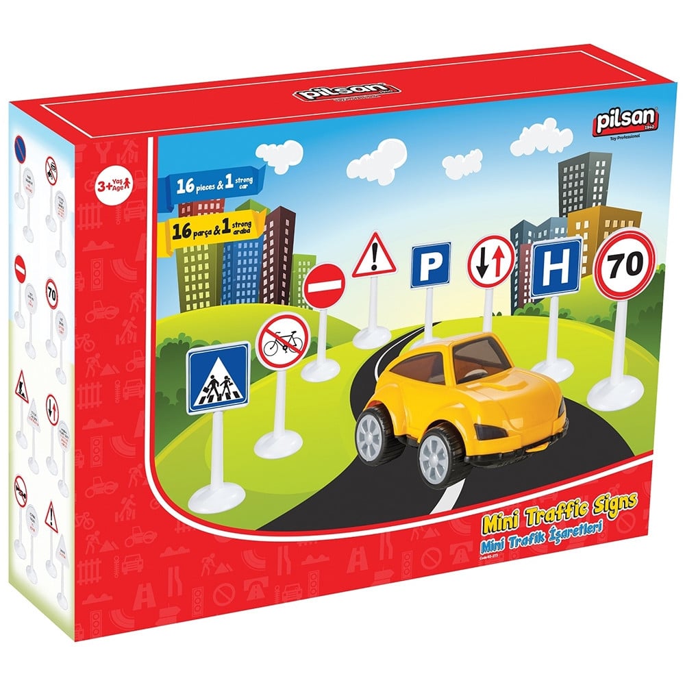 Set Pilsan Jucarie indicatoare rutiere Mini Traffic Signs cu masinuta - 1 | YEO