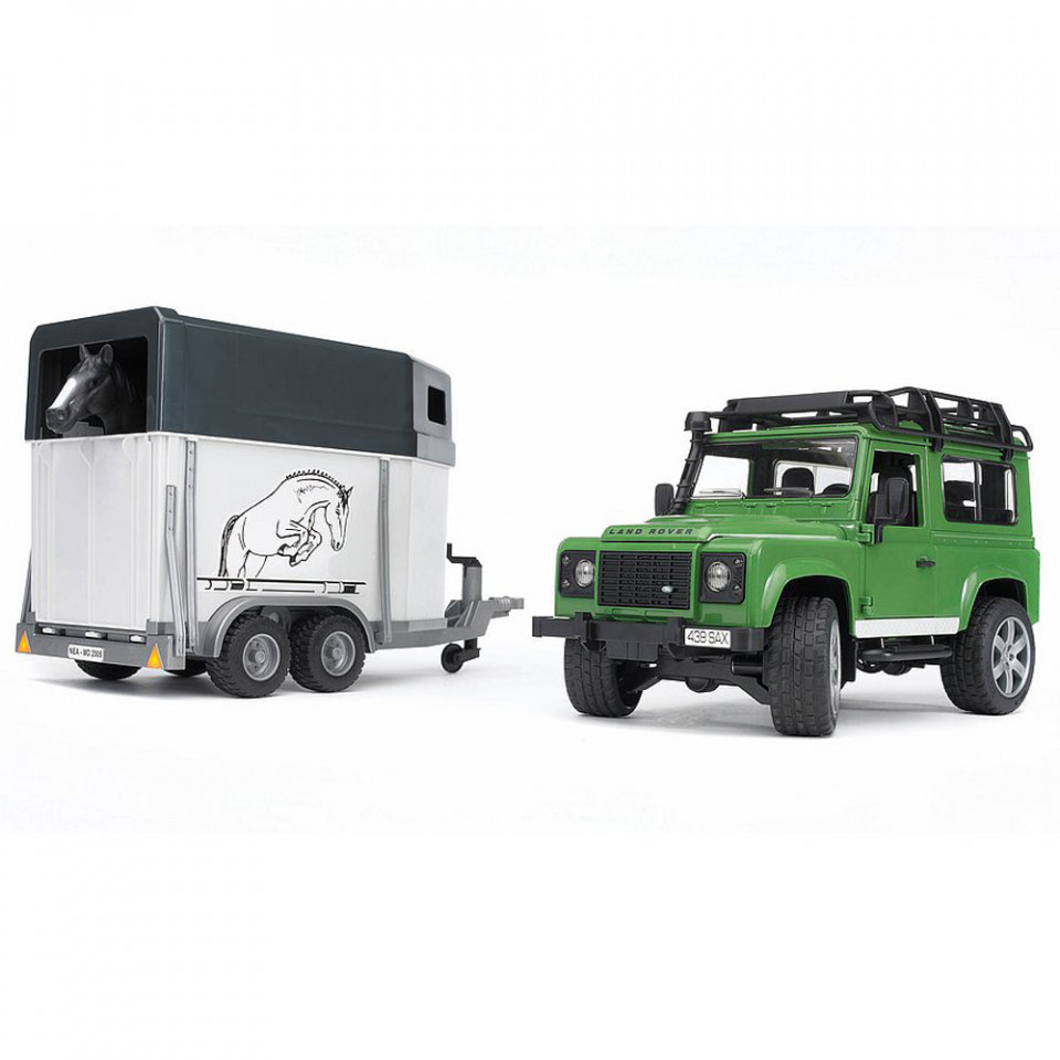 Bruder - Masina De Teren Land Rover Defender Cu Remorca Si Cal