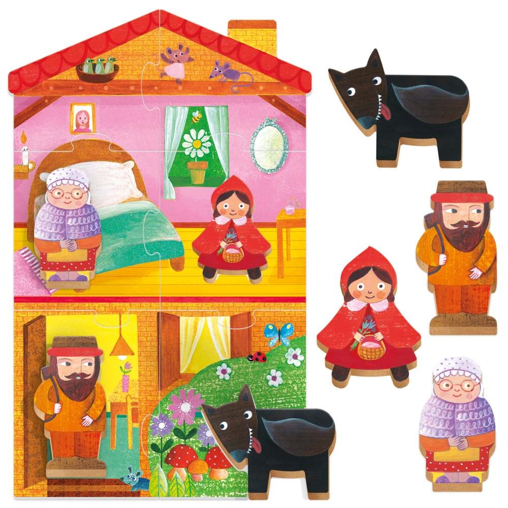 Headu - Montessori primul meu puzzle Scufita Rosie ce include 4 forme din lemn - 1 | YEO