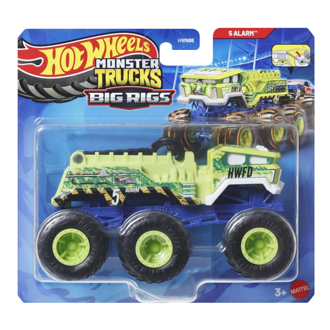 Hot Wheels Monster Truck Big Rigs Masinuta Metalica Cu 6 Roti 5 Alarm Scara 1 La 64