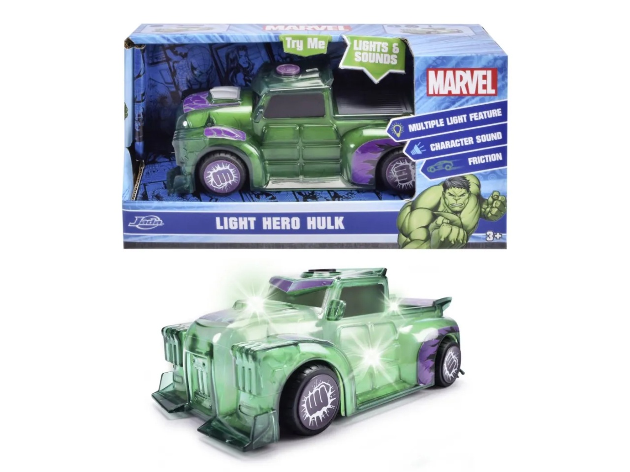 Jada Marvel Masinuta Light Hero Hulk Cu Sunete Si Lumini Scara 1:32