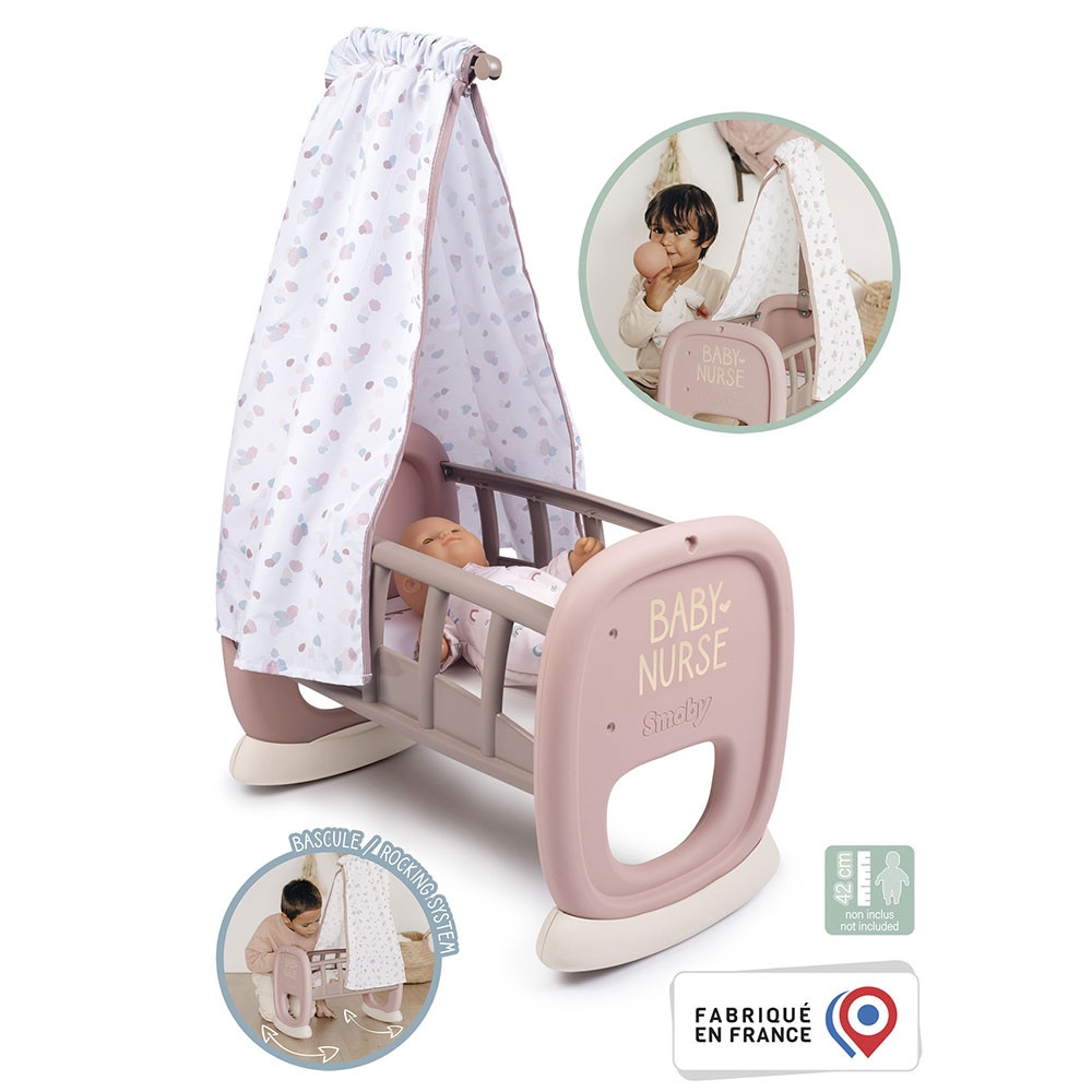 Leagan pentru papusa Smoby Baby Nurse Cradle maro cu baldachin - 1 | YEO