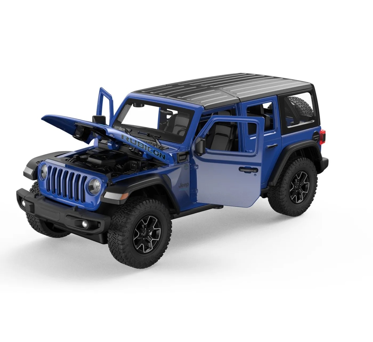 Masinuta Metalica Jeep Wrangler Rubicon 4Xe Albastru Cu Scara 1 La 32
