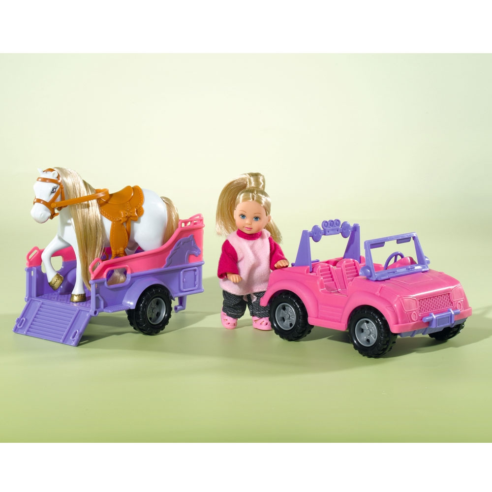 Papusa Simba Evi Love 12 cm Evi Horse Trailer cu masina, trailer si calut - 1 | YEO