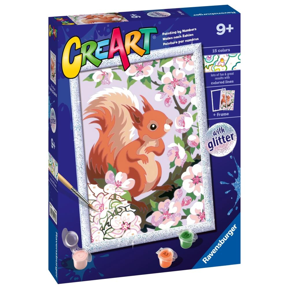 Ravensburger - CreArt pictura pe numere pentru copii cu sclipici veverita - 1 | YEO