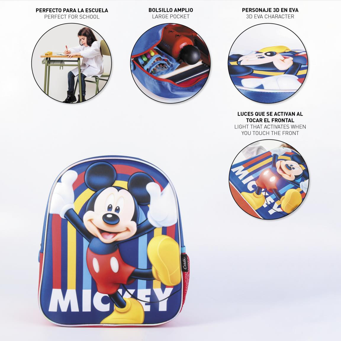 Rucsac Mickey Mouse 3D cu luminite, 25x31x10 cm - 3 | YEO