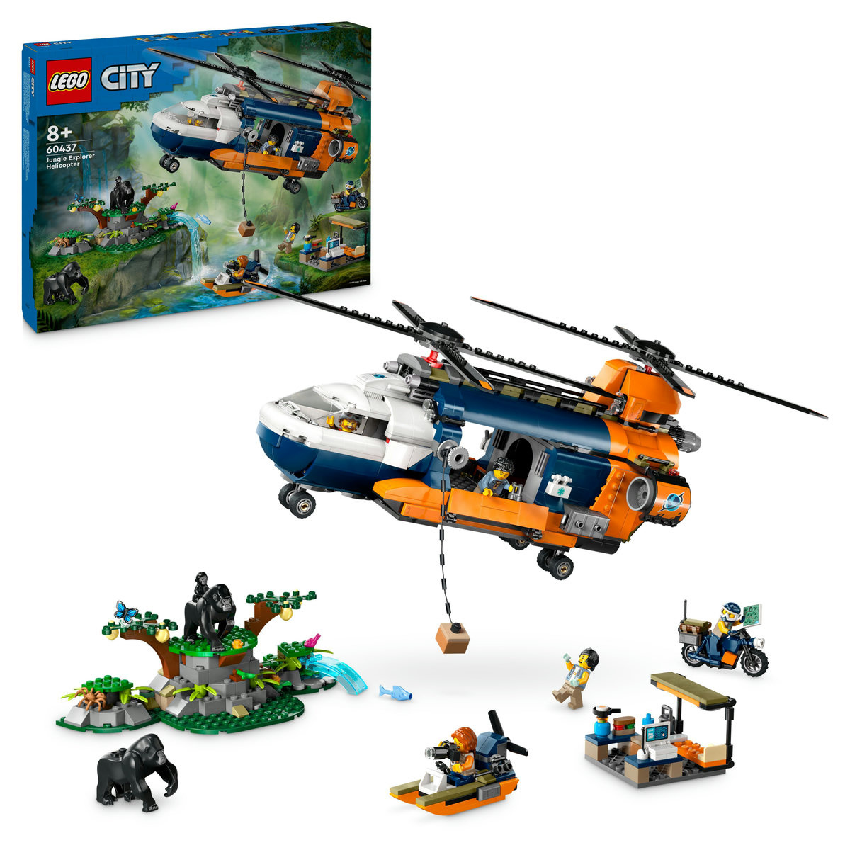 Set LEGO City - Elicopterul unui explorator al junglei la tabara de baza (60437)