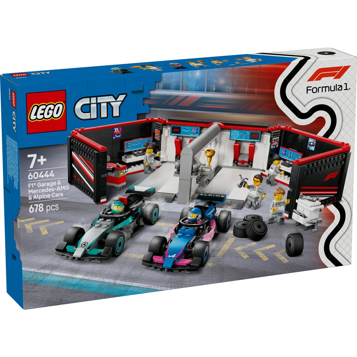 Set LEGO City - Garaj F1 si masini Mercedes-AMG si Alpine (60444)