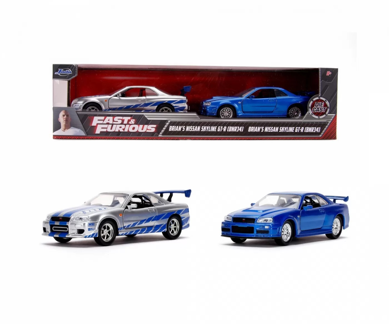 Set Masinute Metalice Fast & Furious Brian'S Nissan Skyline Gt-R(Bnr34) Scara 1 La 32