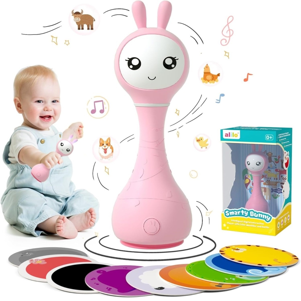 Alilo Smarty Bunny - Iepuras interactiv pentru bebelusi, roz, RO/EN