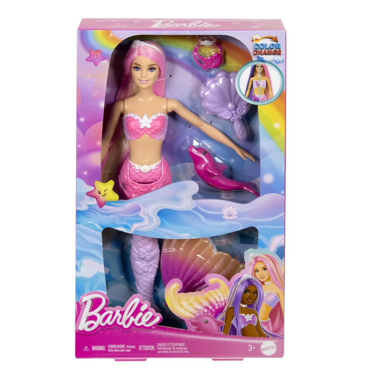 Barbie Color Change Papusa Sirena Cu Par Roz - 1 | YEO