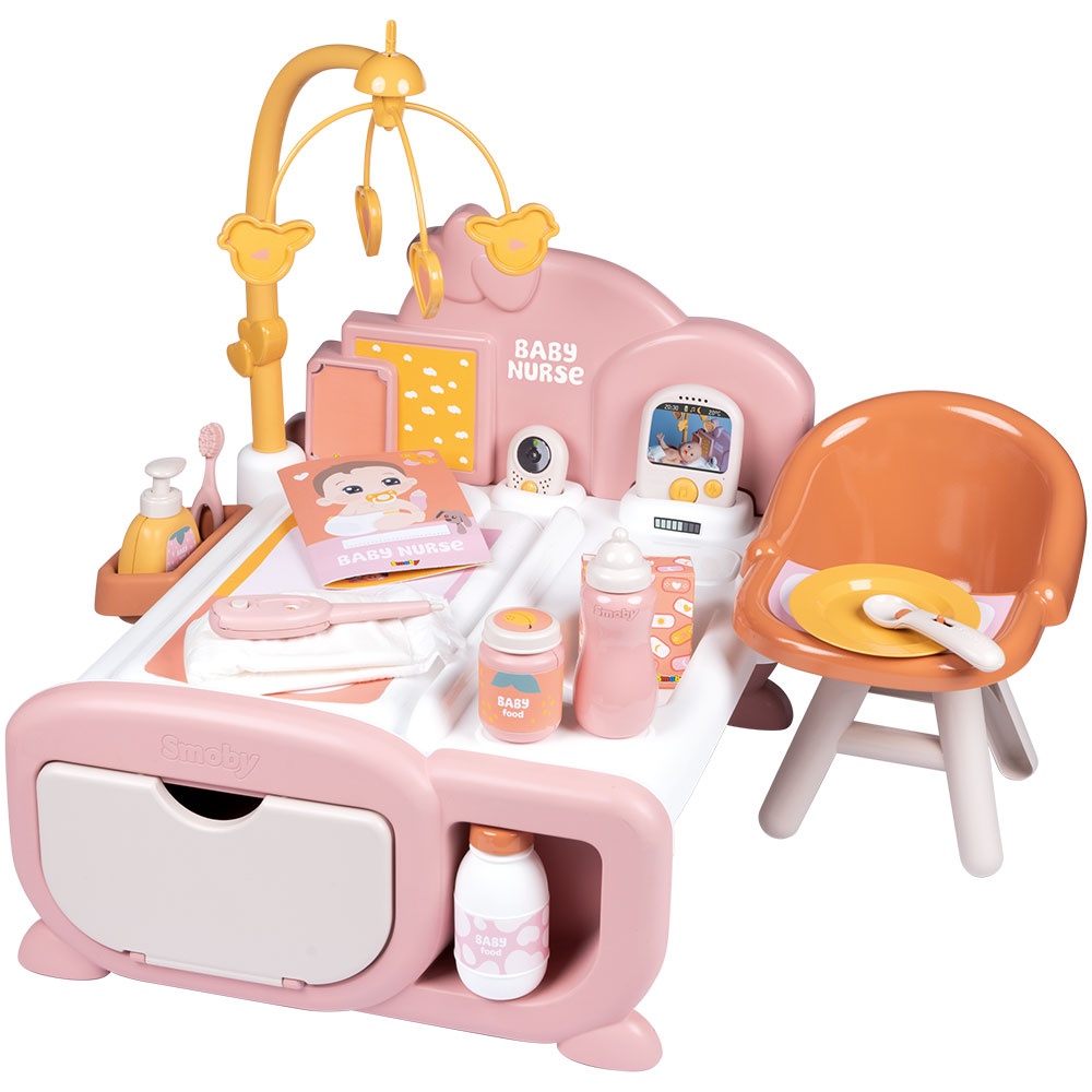 Centru de ingrijire pentru papusi Smoby Baby Nurse Cocoon Nursery 3 in 1 cu 16 accesorii