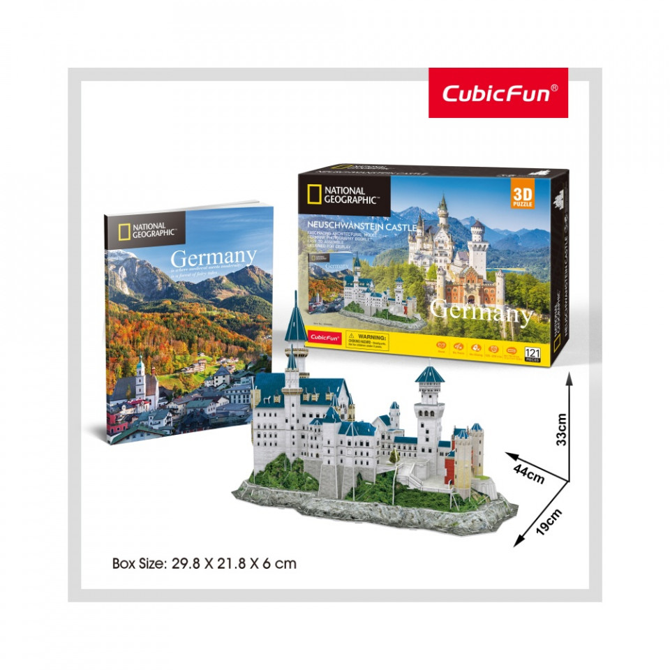 Cubic Fun - Puzzle 3D+Brosura-Castelul Neuschwanstein 121 Piese - 2 | YEO