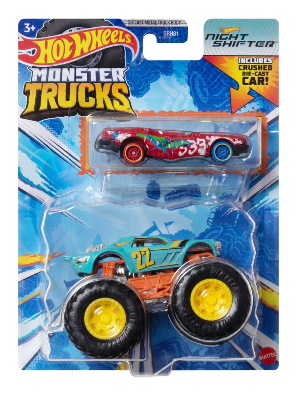 Hot Wheels Monster Truck Si Masinuta Metalica Night Shifter