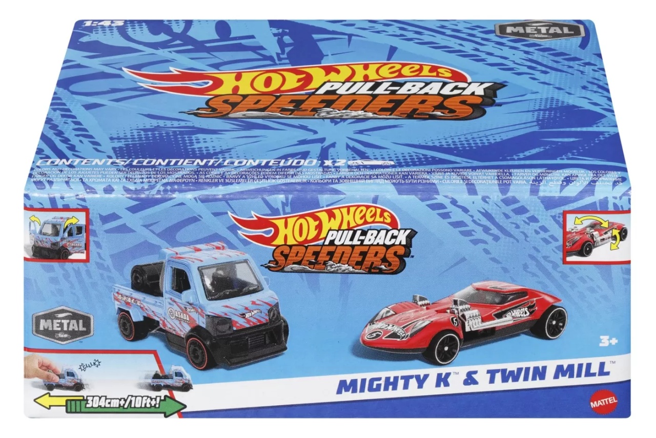 Hot Wheels Set 2 Masinute Metalice Pull Back Mighty K Si Twin Mill 1:43