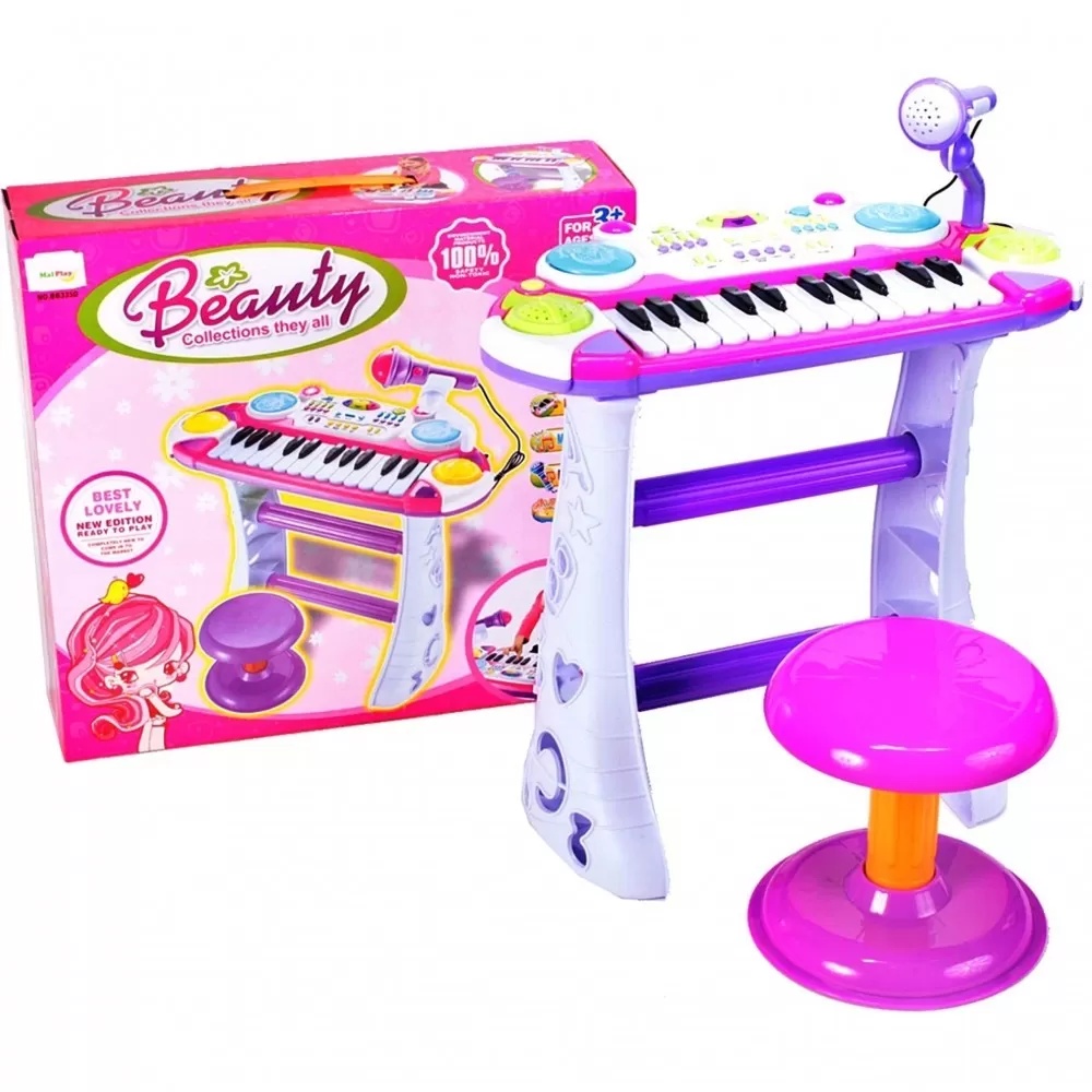 Instrument Muzical Pianina Electronica Malplay Cu Scaun Si Microfon 45 Cm Inaltime Roz - 3 | YEO