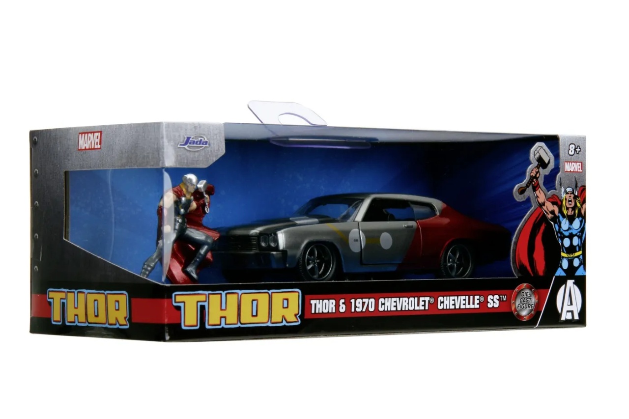 Jada Marvel Set Figurina Metalica Thor Si Masinuta Chevy Chevelle Ss Scara 1 La 32