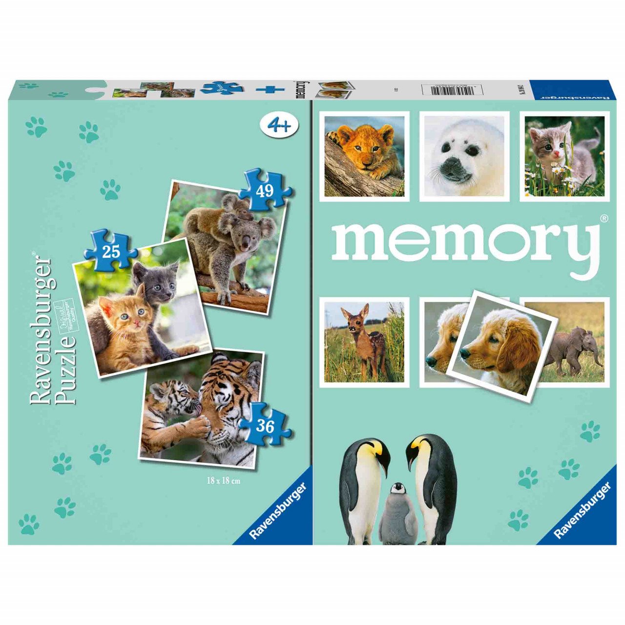 Puzzle + Joc Memory Animale, 25/36/49 Piese - 1 | YEO