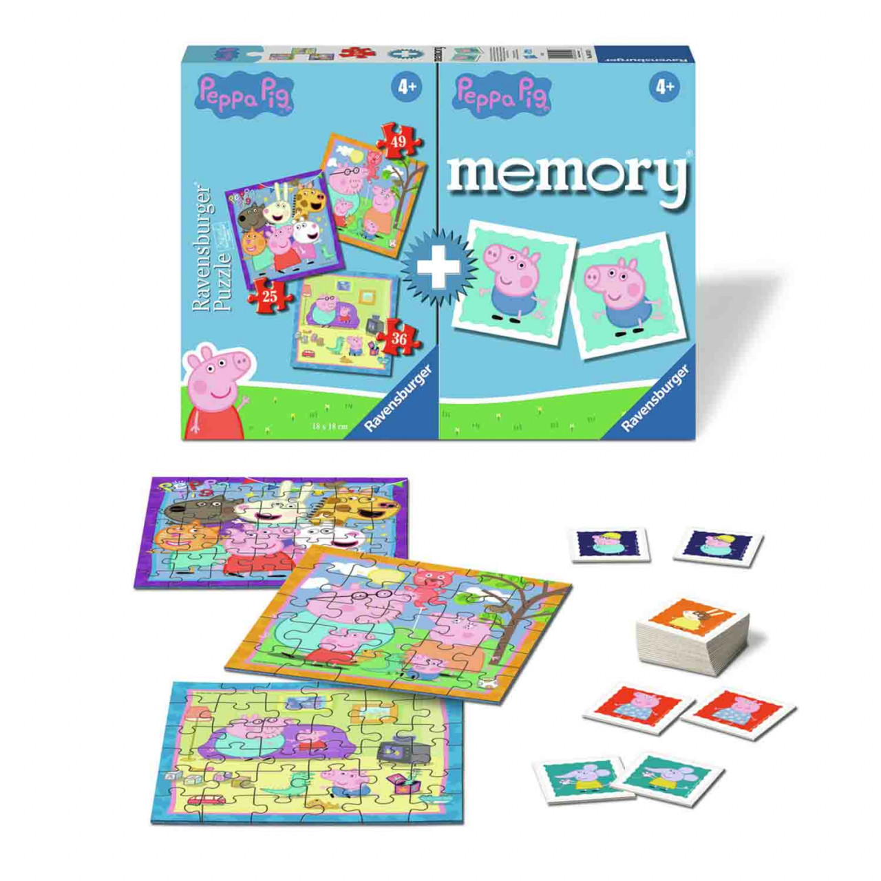 Puzzle + Joc Memory Peppa Pig, 25/36/49 Piese