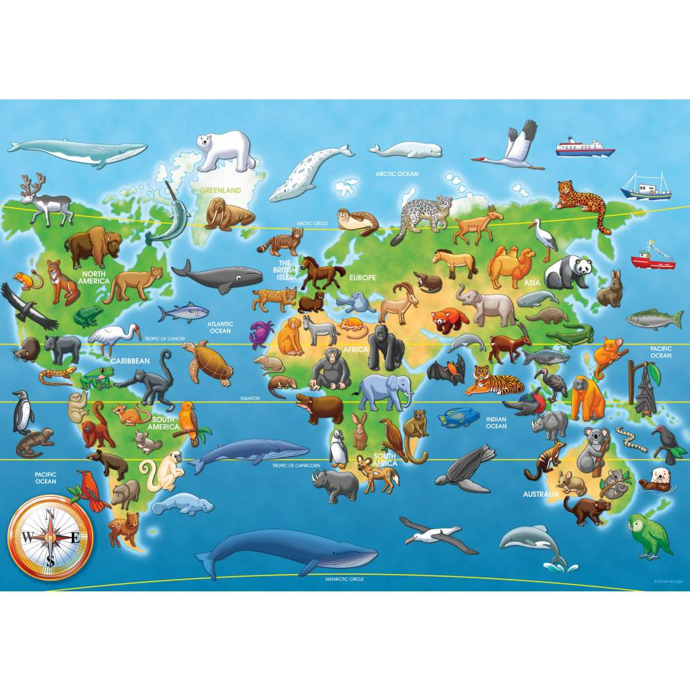 Puzzle mare de podea harta animale 60 piese - 1 | YEO