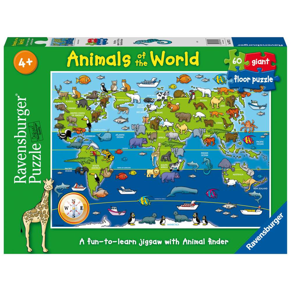 Puzzle mare de podea harta animalele lumii 60 piese