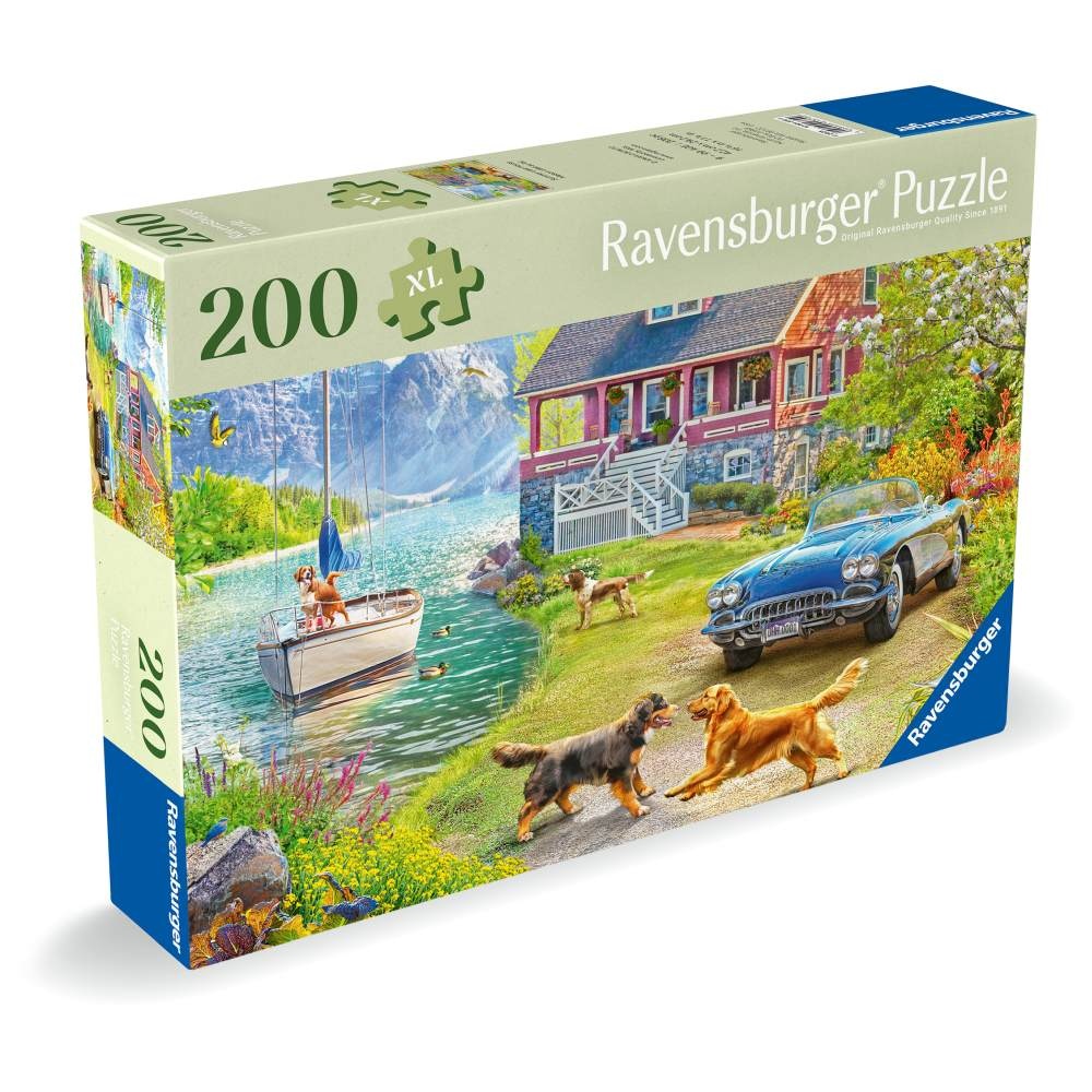 Ravensburger - Puzzle pentru varstnici casa pe malul lacului cu sablon de imagine si suport din carton 200 piese mari XL - 1 | YEO