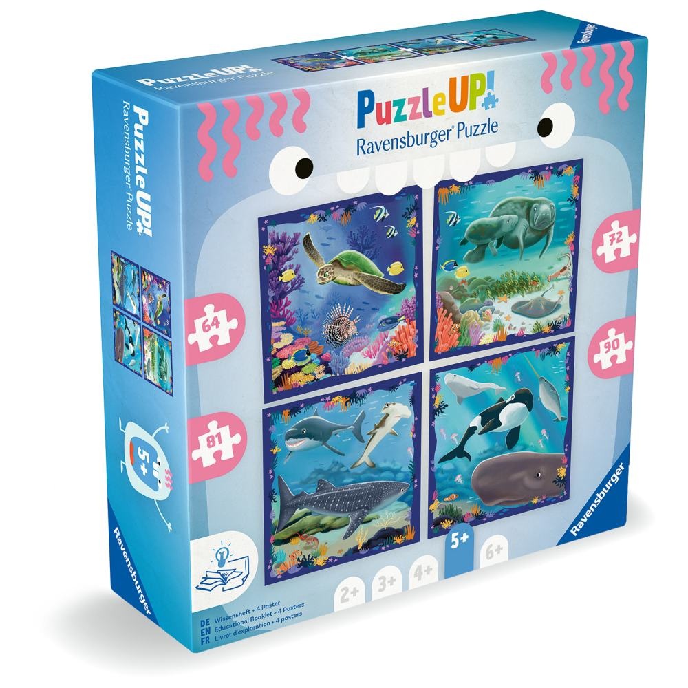 Ravensburger - Puzzle Up animale marine 4 puzzle 64 72 81 90 piese - 1 | YEO