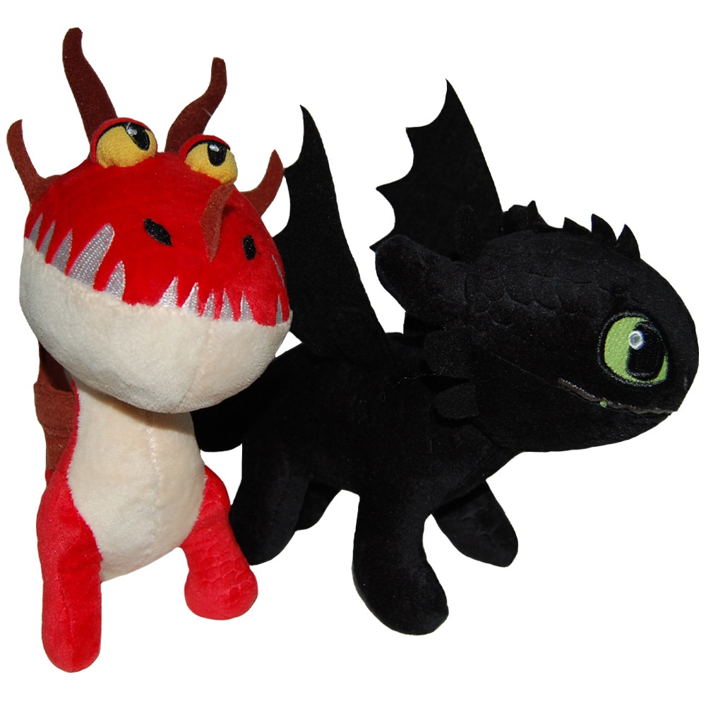 Set 2 jucarii din plus Toothless 25 cm si Monstrous Nightmare 20 cm, How to train your dragon