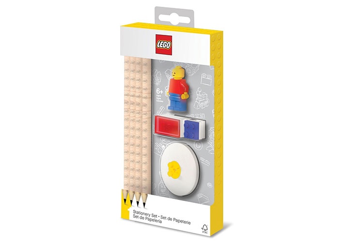 Set LEGO cu o minifigurina, 4 creioane, 1 topper, 1 ascutitoare,