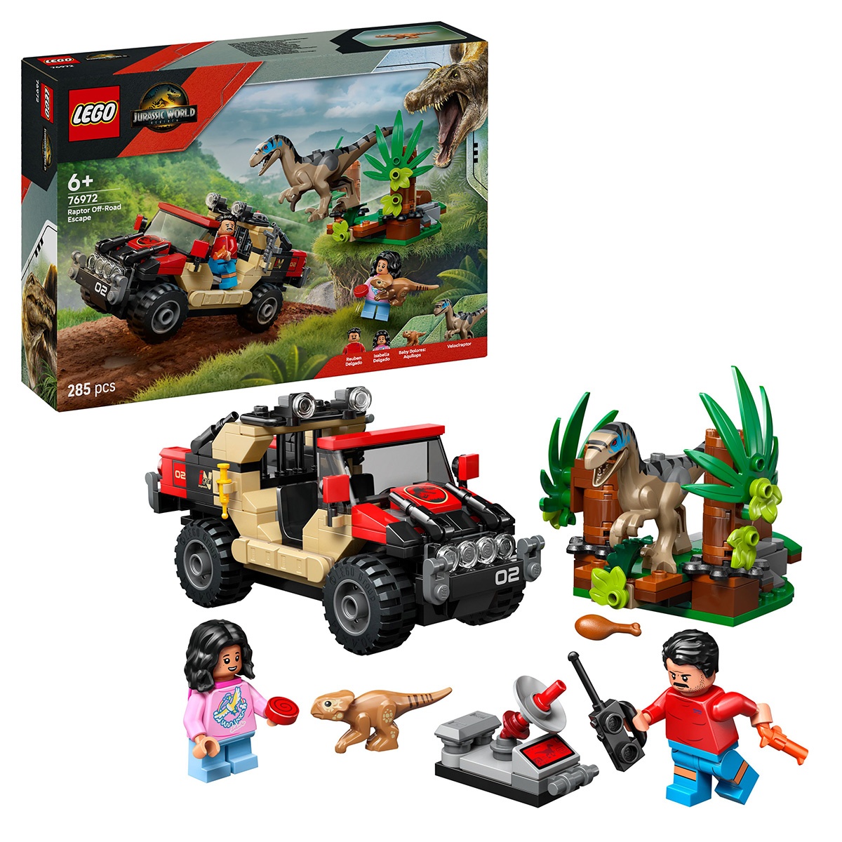Set LEGO Jurassic World - Evadare off-road din calea unui Velociraptor (76972)