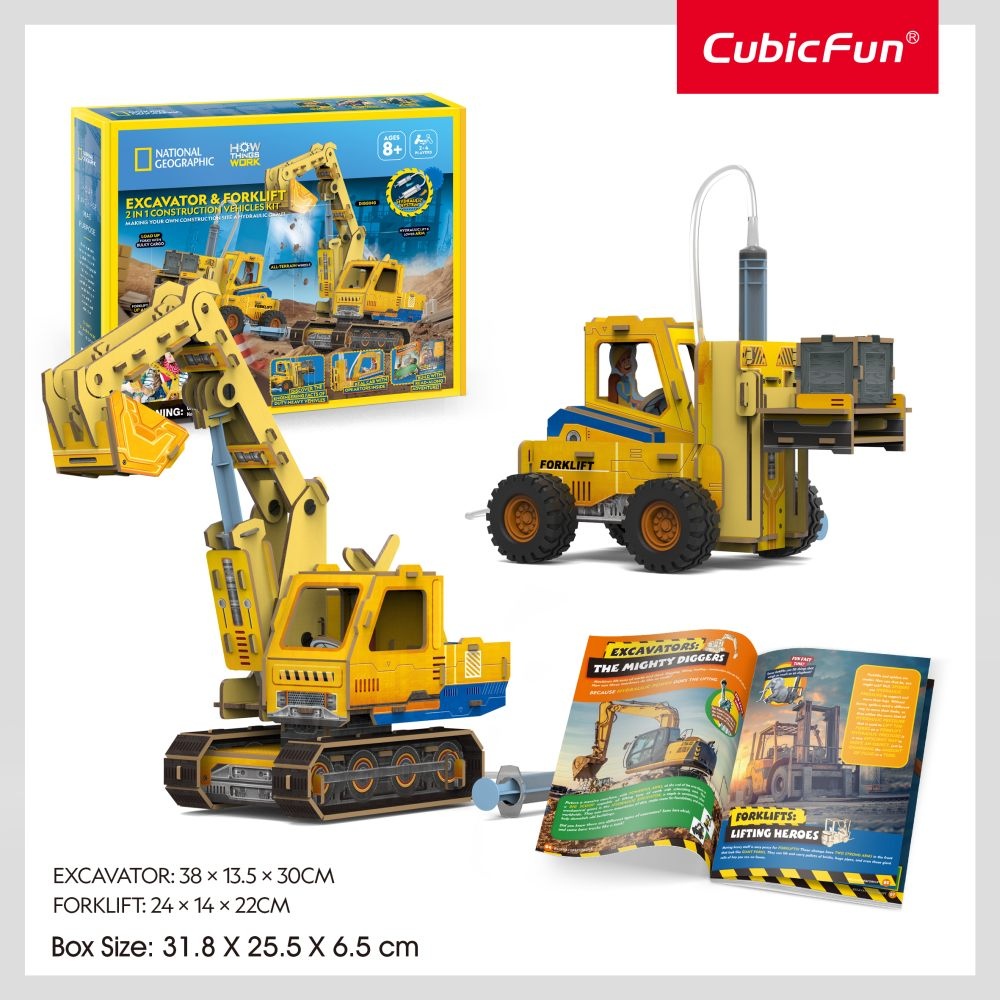 Cubic Fun - Joc Educativ STEM National Geographic puzzle 3D Excavator si Stivuitor - 1 | YEO