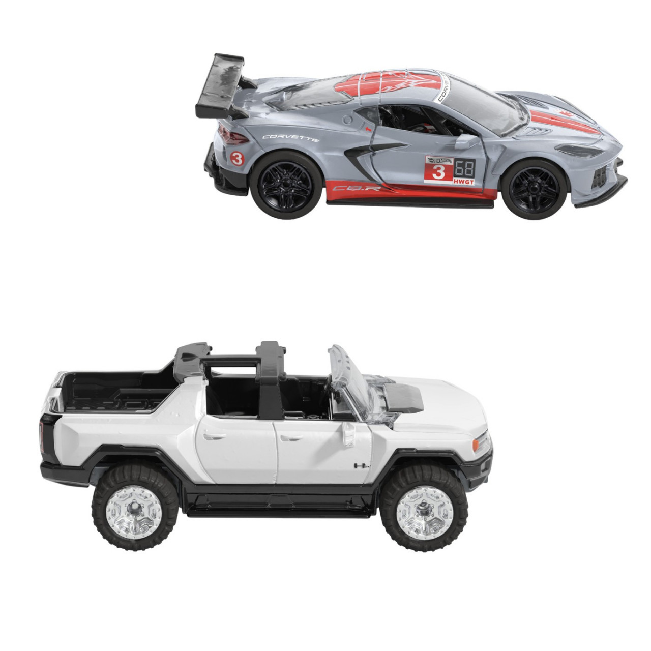 Hot Wheels Set 2 Masinute Metalice Pull Back Gmc Hummer Ev Si Corvette C8R 1:43 - 2 | YEO