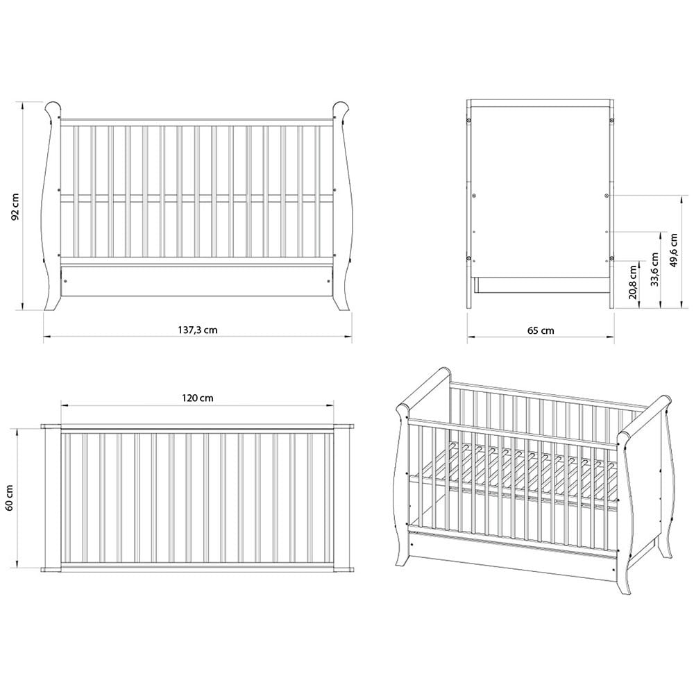 Patut copii din lemn Hubners Mara 120x60 cm alb cu sertar - 3 | YEO