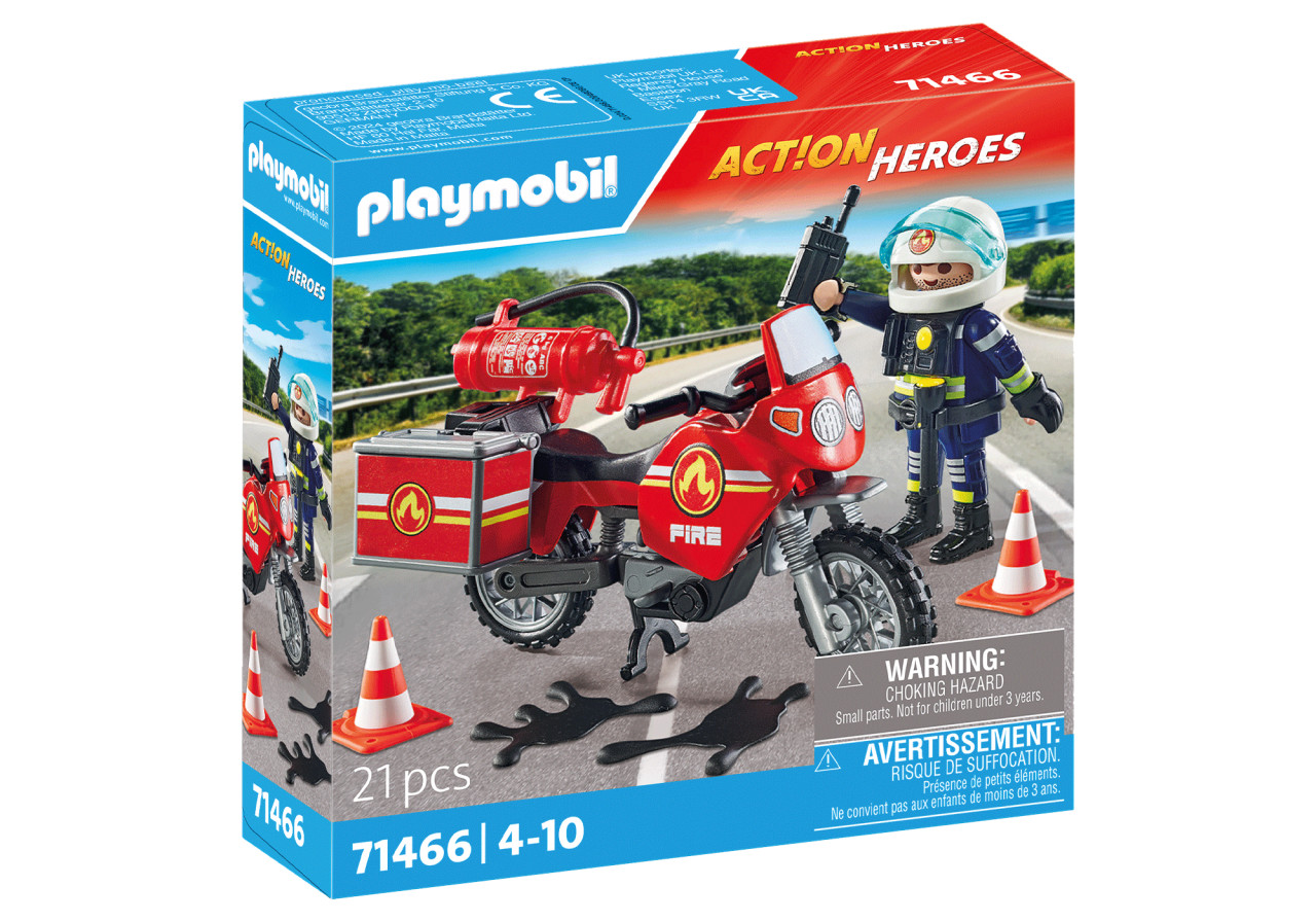 Playmobil-MOTOCICLETA DE POMPIERI LA LOCUL ACCIDENTULUI