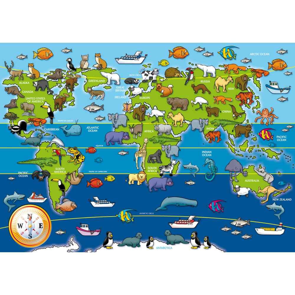 Puzzle mare de podea harta animalele lumii 60 piese - 1 | YEO