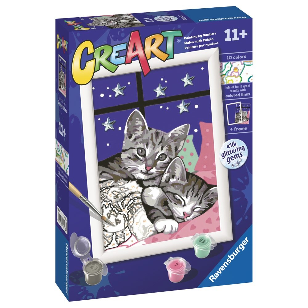 Ravensburger - CreArt pictura pe numere pentru copii pisicute somnoroase cu pietre sclipitoare - 1 | YEO