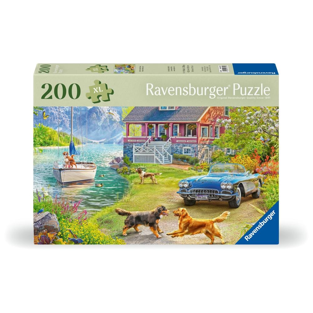 Ravensburger - Puzzle pentru varstnici casa pe malul lacului cu sablon de imagine si suport din carton 200 piese mari XL