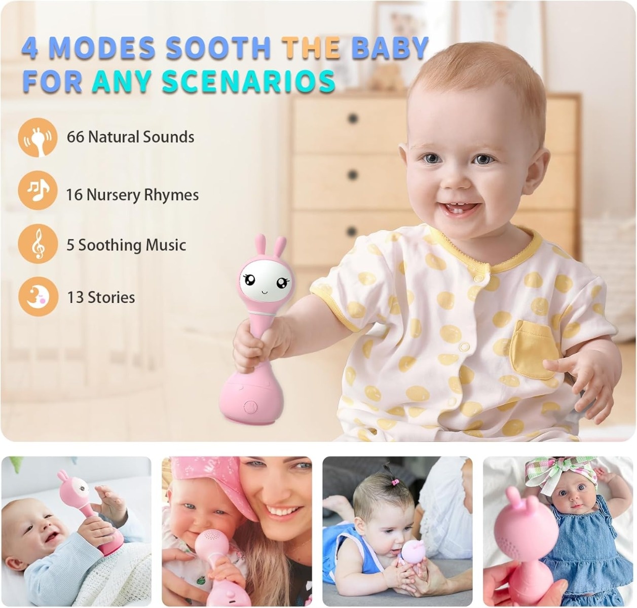 Alilo Smarty Bunny - Iepuras interactiv pentru bebelusi, roz, RO/EN - 3 | YEO