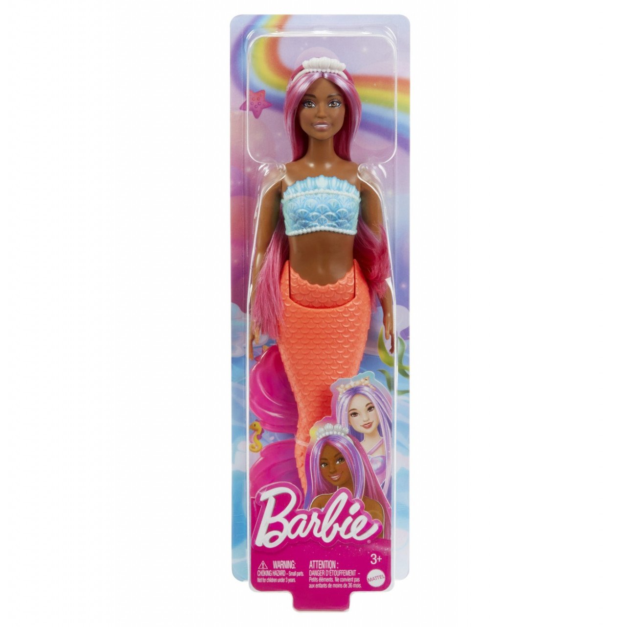 Barbie Dreamtropia Papusa Sirena Cu Par Magenta Si Coada Portocalie - 1 | YEO