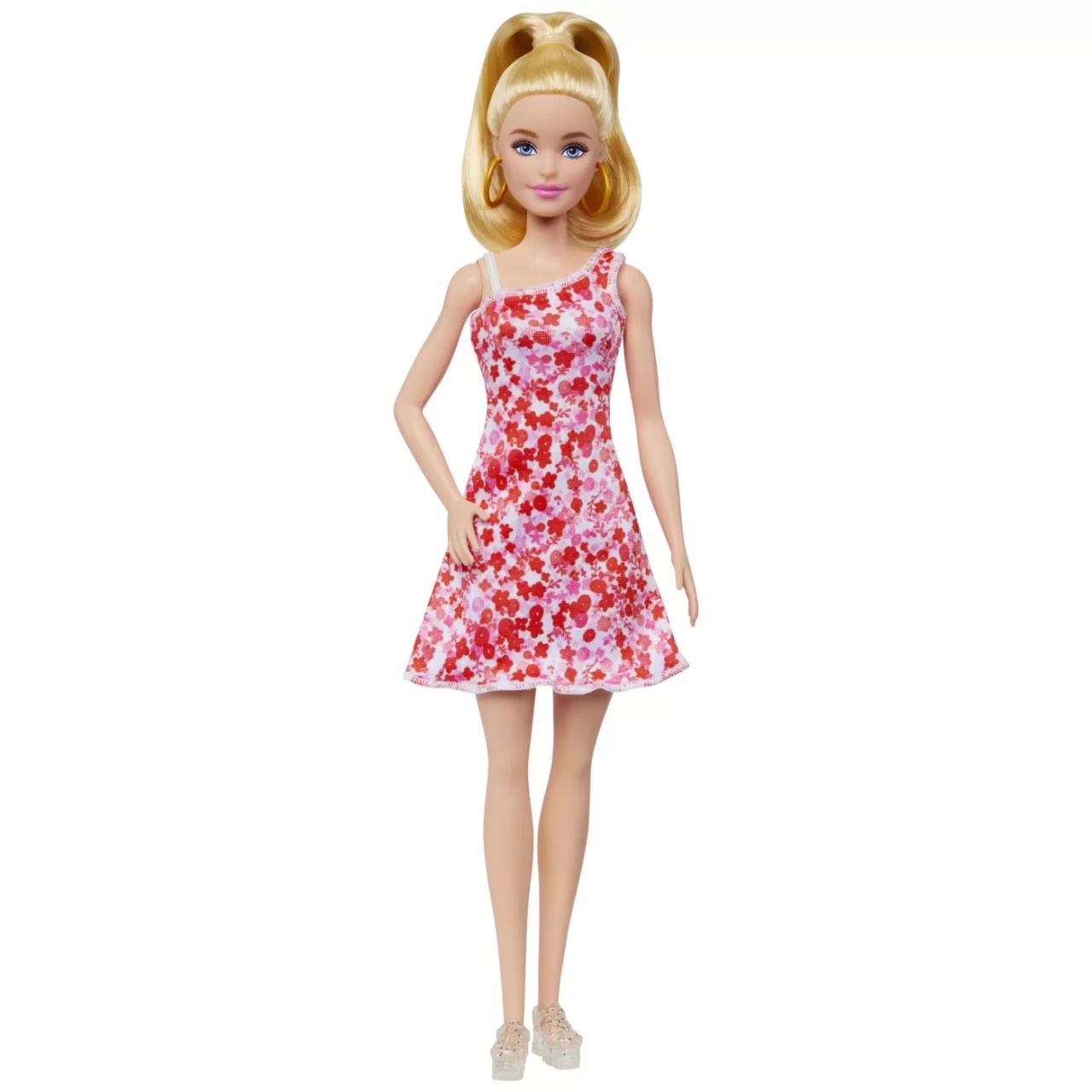 Barbie Papusa Barbie Fashionista Blonda Cu Parul Prins In Coada Si Rochie Cu Floricele