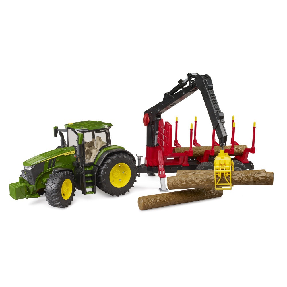 Bruder tractor John Deere 7R 350 cu remorca forestiera si 4 busteni - 1 | YEO
