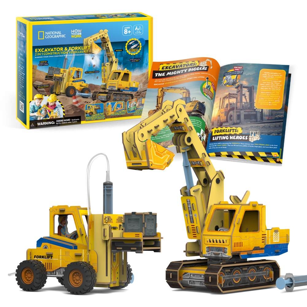Cubic Fun - Joc Educativ STEM National Geographic puzzle 3D Excavator si Stivuitor