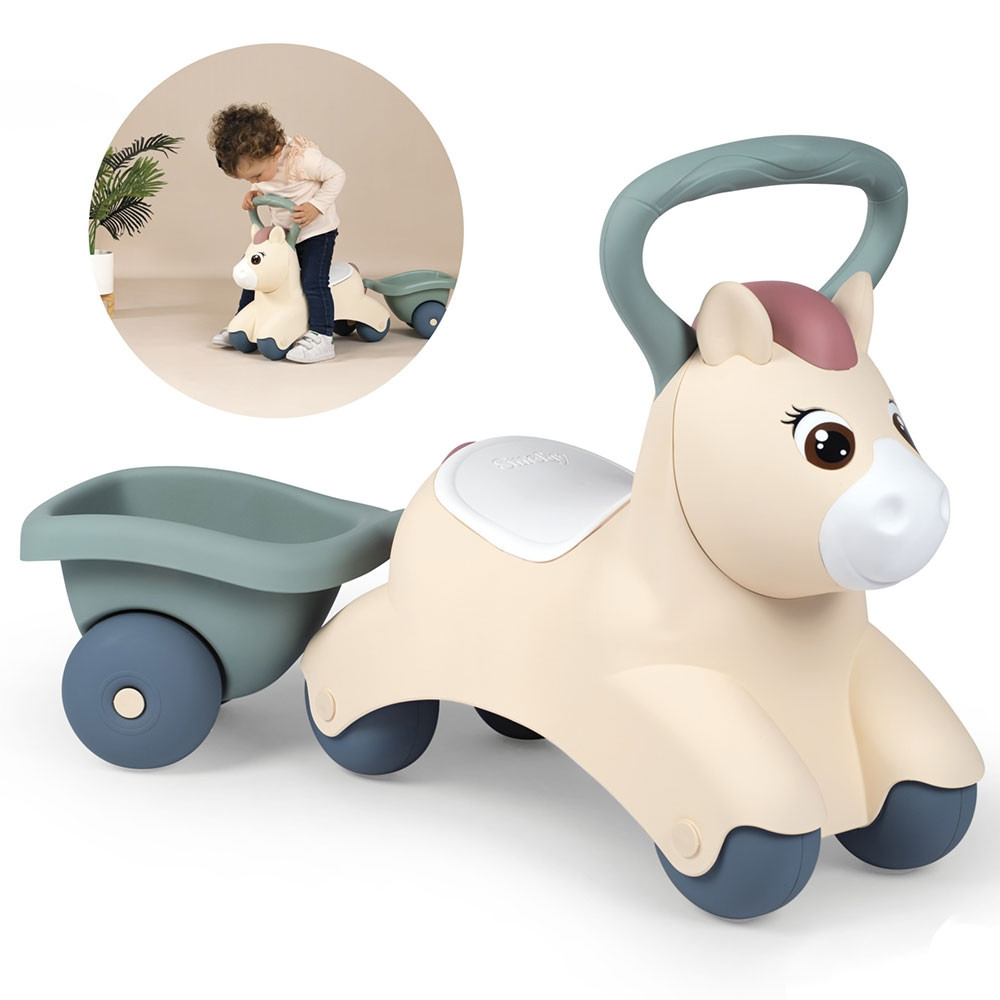 Masinuta de impins Smoby Pony cu remorca - 1 | YEO