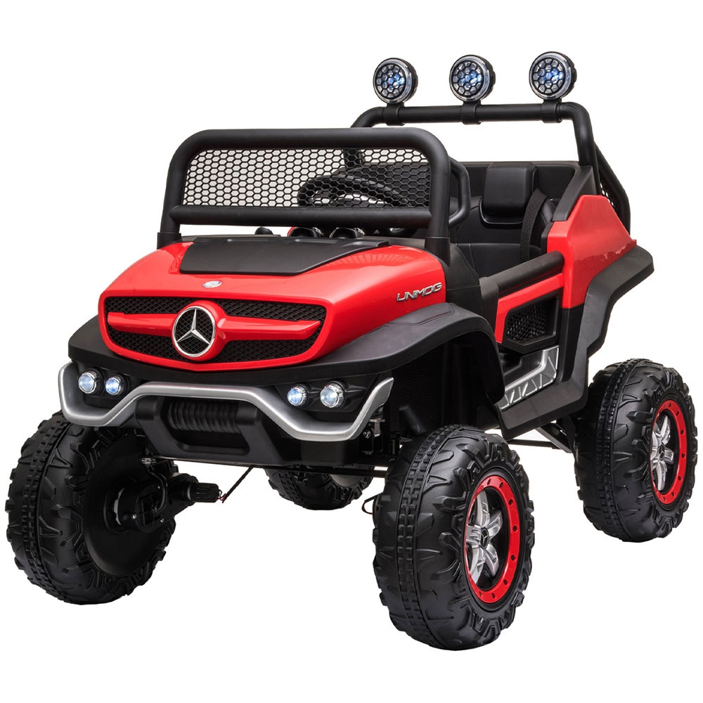 Masinuta electrica Chipolino OffRoad Mercedes Unimog cu scaun din piele si roti EVA red