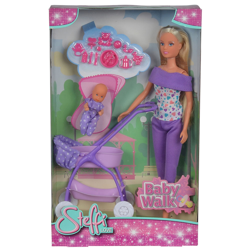 Papusa Simba Steffi Love Baby Walk 29 cm mov cu carucior si accesorii - 2 | YEO