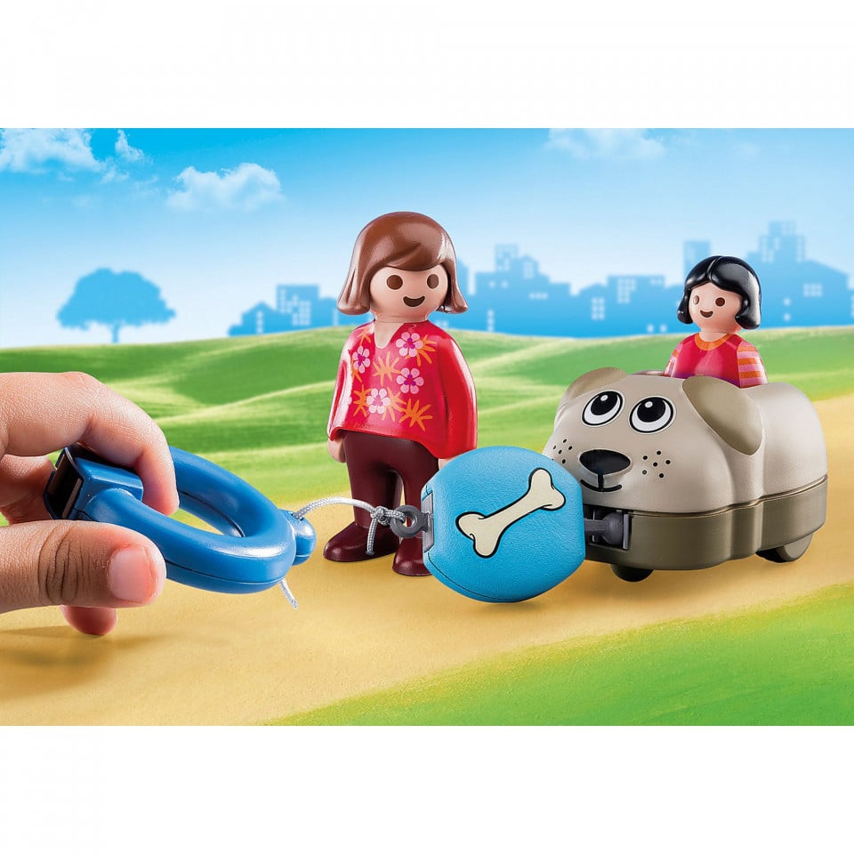 Playmobil - 1.2.3 Mama Si Fetita Cu Masinuta Catel