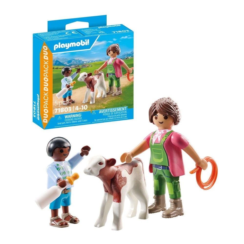 Playmobil - Set 2 figurine Femeie fermier cu copil si vitel