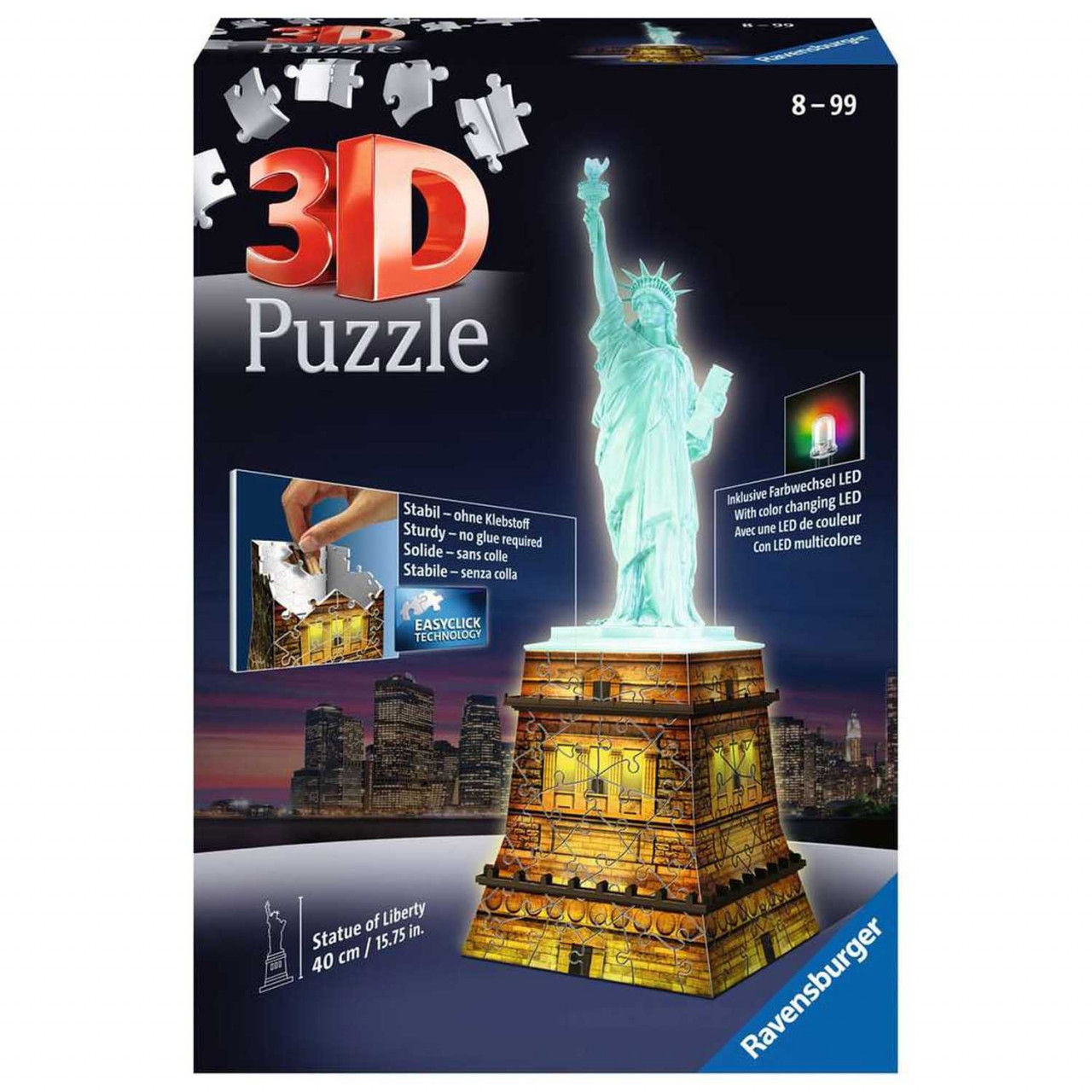 Puzzle 3D Luminos Statuia Libertatii, 108 Piese