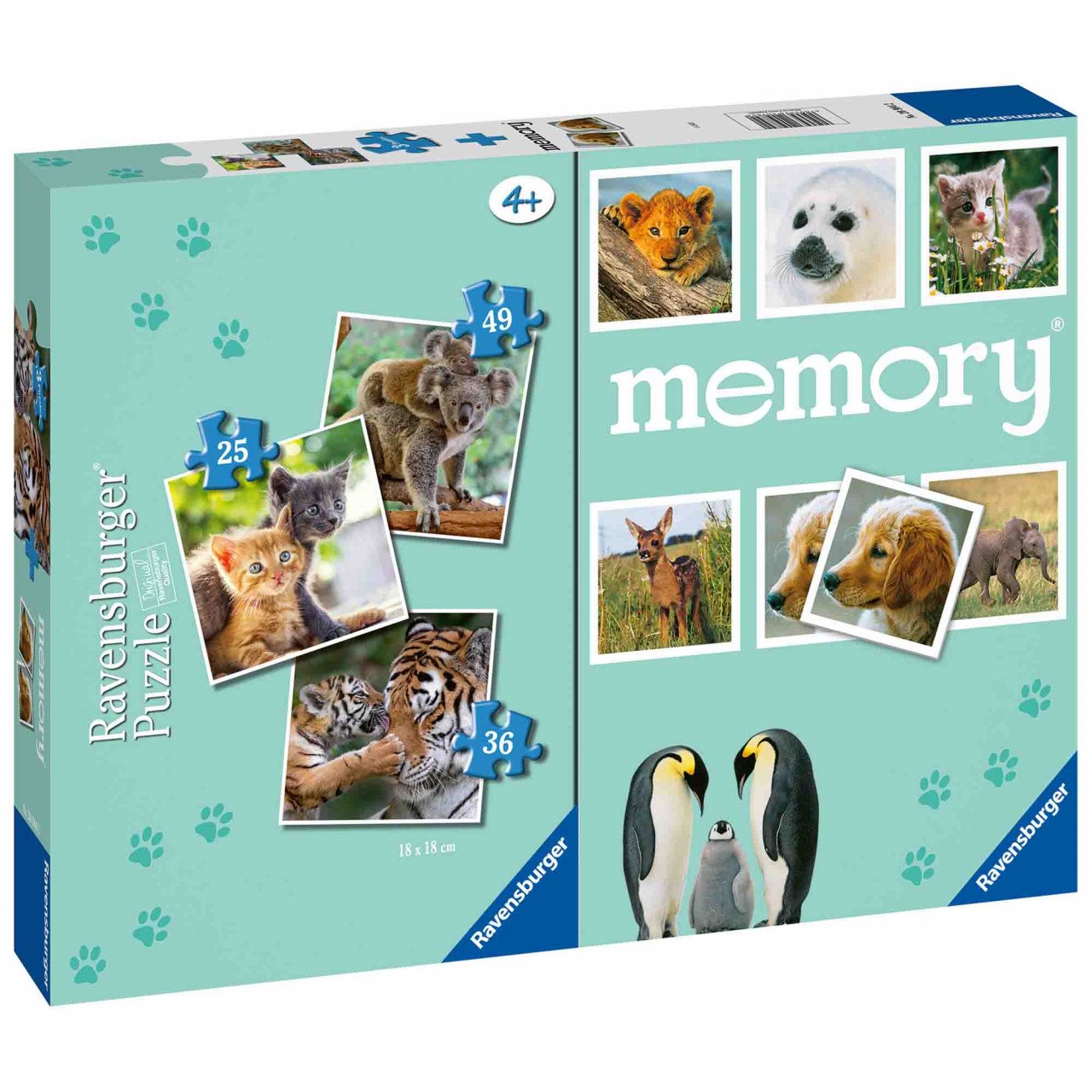 Puzzle + Joc Memory Animale, 25/36/49 Piese - 2 | YEO